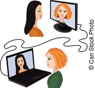 . ClipartLook.com Two women having a video chat - Illustration of two women.