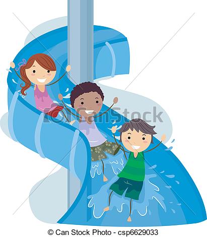 ... Slide Kids - Illustration of Kids on a Water Slide