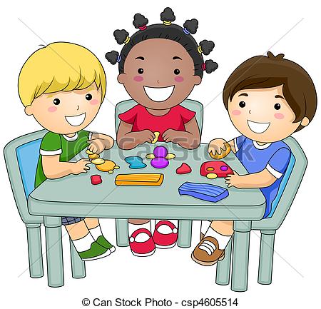Small Group Of Kids Creating  - Small Group Clipart