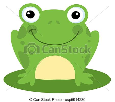 ... Smiling Frog On A Lily Pad - Happy Head Frog Cartoon.