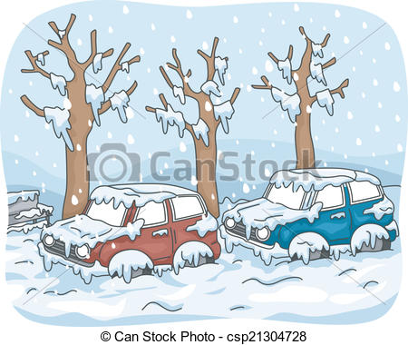 Snow Storm - Illustration Featuring Cars Stuck in Street.