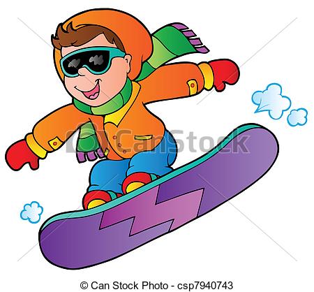 Cartoon boy on snowboard - csp7940743