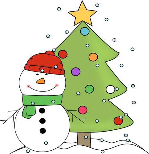 Snowman and Christmas Tree in - Christmas Clip Art Images