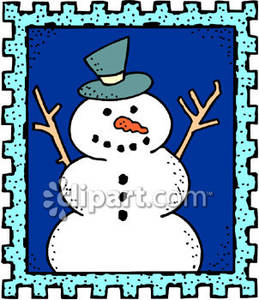Snowman On A Postage Stamp - Royalty Free Clipart Picture