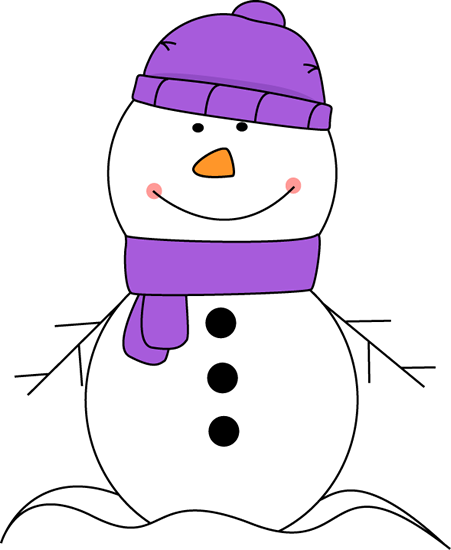 Snowman Wearing Purple Scarf and Hat