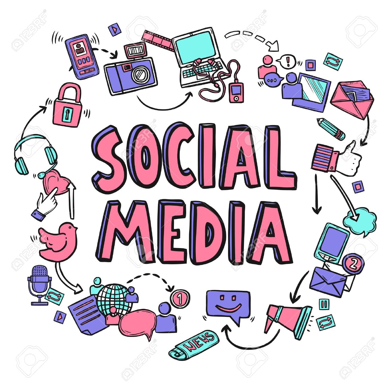 social media clipart - 15 - b - Social Media Design Concept With Hand Drawn  Conversation