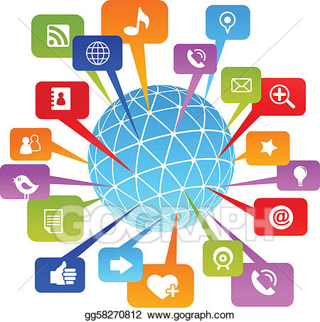 Social network world with media icons