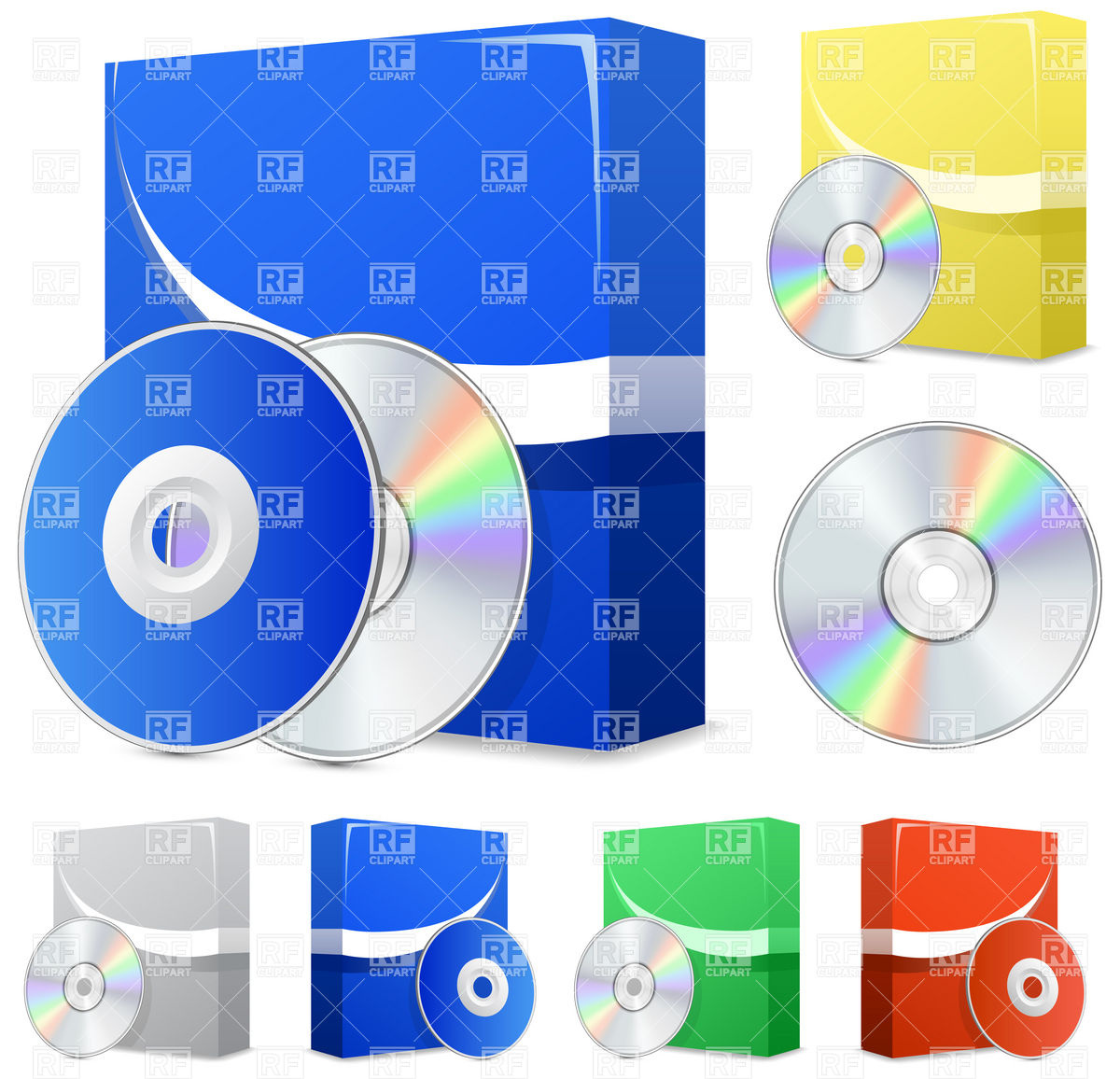Software boxes and CD disks Royalty Free Vector Clip Art