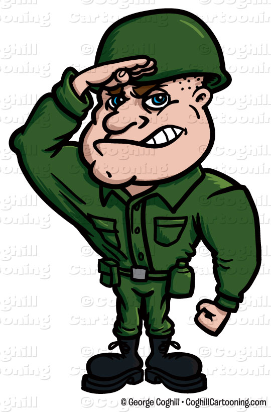 Soldier cartoon character clip art stock illustration by George Coghill.