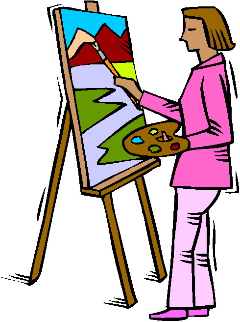 Girl Painting on Easel