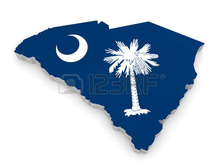 south carolina: Geographic border map and flag of South Carolina, The Palmetto State Stock