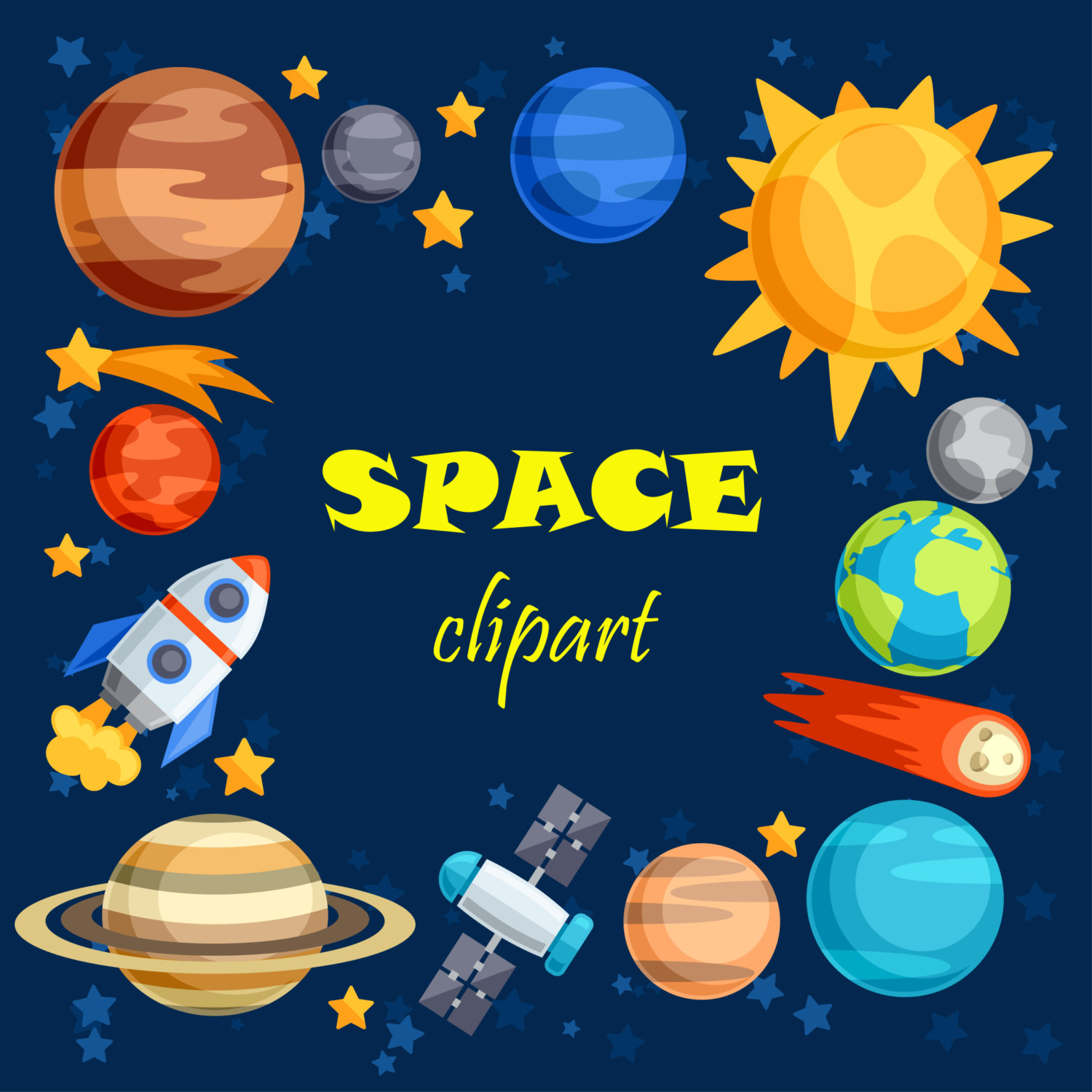 Space clip art. Outer space. Outer space clipart. Planet clipart. Rocket clipart.