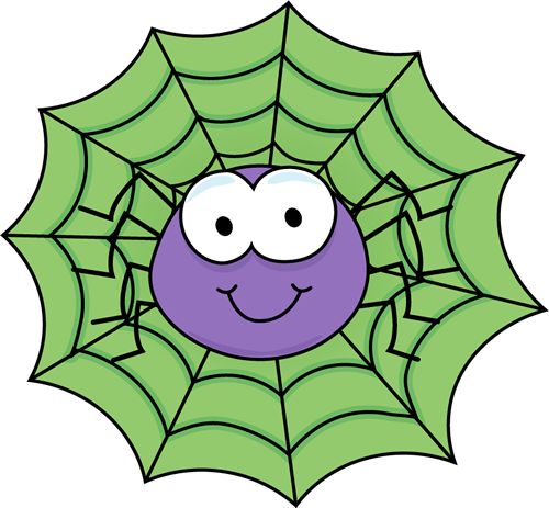 Spider in a Green Spider Web  - Cute Spider Clip Art