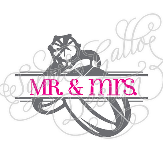 Split Mr and Mrs Rings SVG DXF digital download files for Silhouette Cricut vector clip art
