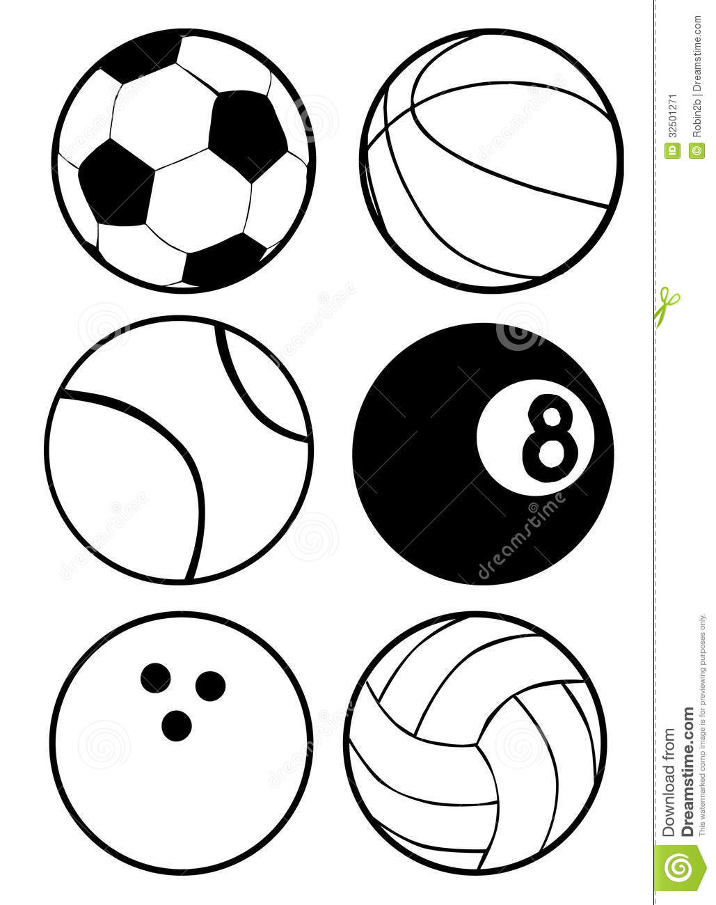 Sports Balls Clip Art Black A - Sports Clipart Black And White