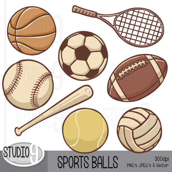 Sports Clip Art: u0026quot;VINTAGE SPORTS BALLSu0026quot; Clipart, Football Clipart Soccer Baseball Clipart