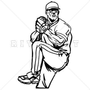 Sports Clipart Image of Black White Baseball Pitcher Pitching Fastball Curve Screw Graphic