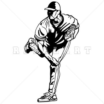 Sports Clipart Image of Black White Pitcher Pitching Baseball Player | Baseball Clip Art | Pinterest | Clipart images, Sports and Black