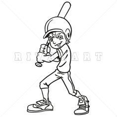 Sports Clipart Image of Graphic Baseball Youth Boys Player Batting Batter  Black White Helmet