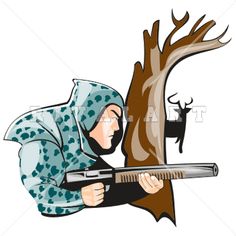 Sports Clipart Image of Hunting Hunter Riffle Shotgun Deer Buck Graphic