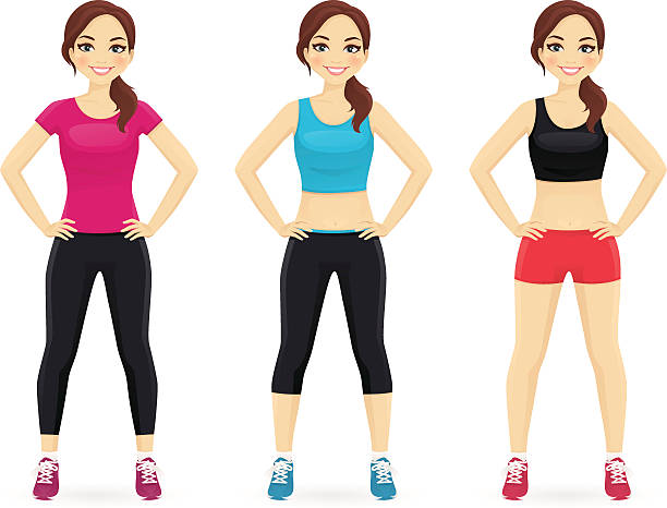 Set of young woman in different sportswear vector art illustration