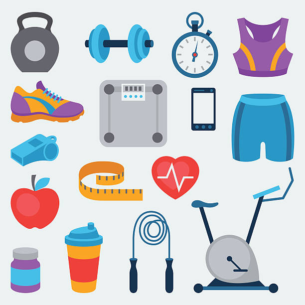 Sports and fitness icons set in flat style. vector art illustration