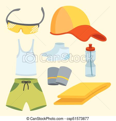 Sportswear running clothes runner gears for sport workout vector  illustration. training jogging fitness wear athletic clothing workout  garments.