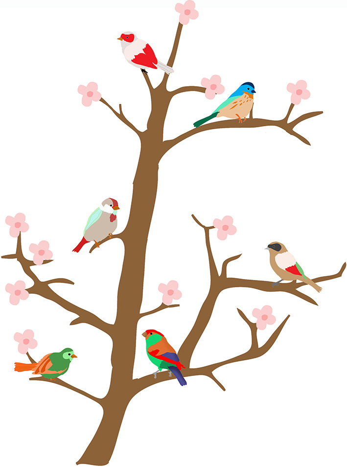 birds on a branch - Spring Clipart