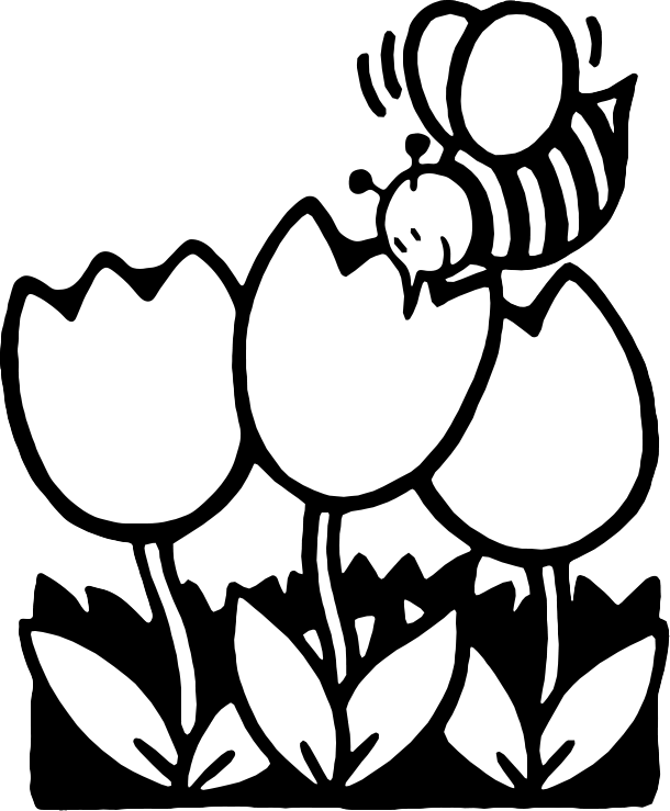 Spring Flowers Clipart Black  - Free Black And White Clip Art