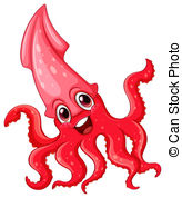 ... Squid - Illustration of a red squid