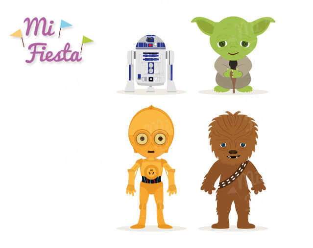 Star Wars Inspired Chewbacca, C3P0, R2D2 and Yoda Clipart birthdays Instant Digital Download Party