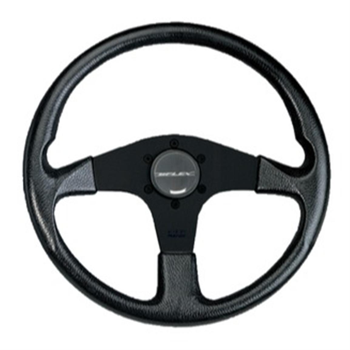 A black and silver steering w