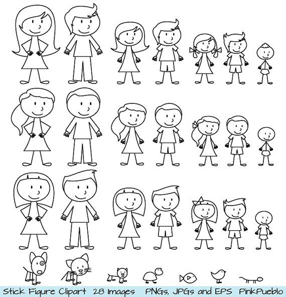 Stick Figure Clipart Clip Art, Stick People Family and Pets Clipart Clip Art - Commercial