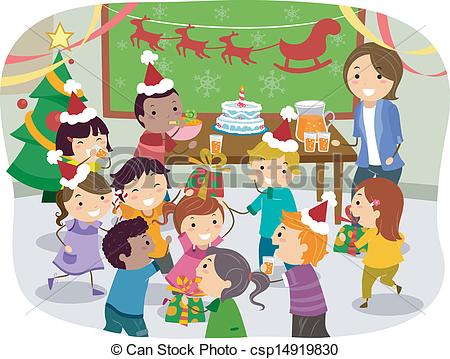 Stickman Kids School Christma - Christmas Party Clip Art