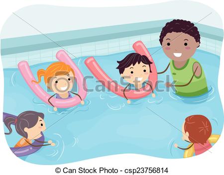 Stickman Kids Swimming . - Kids Swimming Clipart