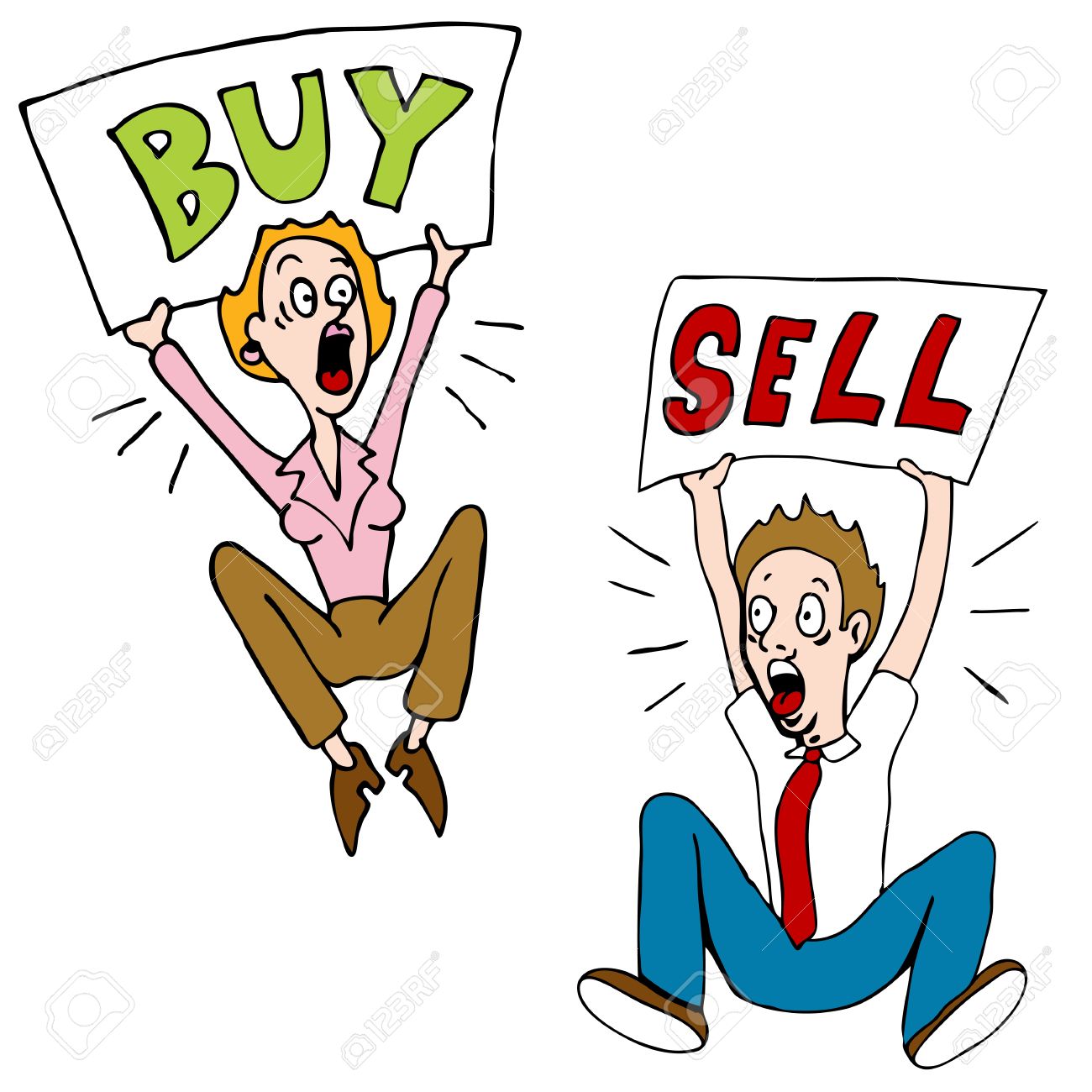 An image of a stock market investors with buy sell signs. Stock Vector -  11271848