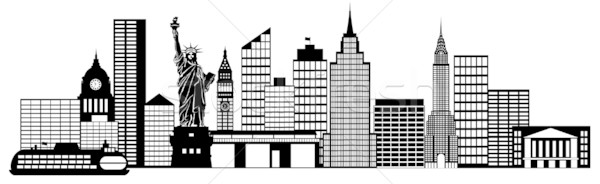Stock photo: New York City Skyline Panorama Black and White Silhouette Clip Art Illustration