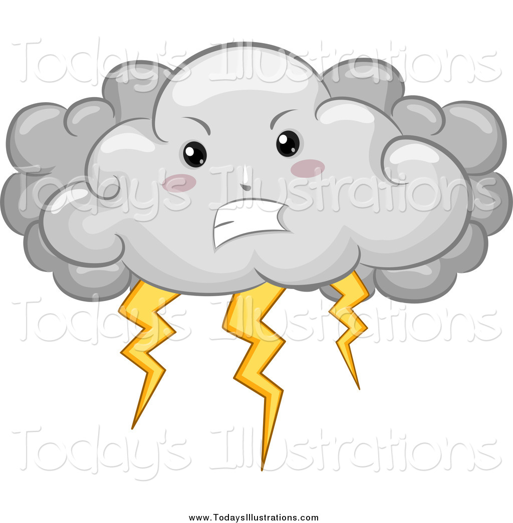Clipart of a Mad Storm Cloud with Lightning