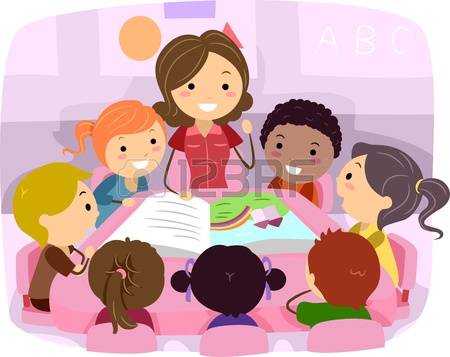 storytelling: Illustration of Kids Listening to a Story Stock Photo