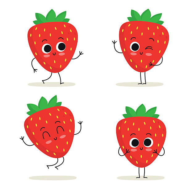 Strawberry. Cute fruit character set isolated on white vector art  illustration