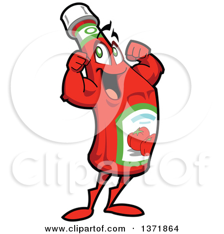 Strong Ketchup Bottle Mascot Flexing by Clip Art Mascots