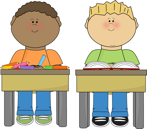 Students Clip Art Image - two boy students in class doing work and reading.