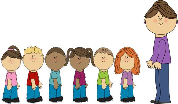 Students in Line with Brunett - Students Clipart