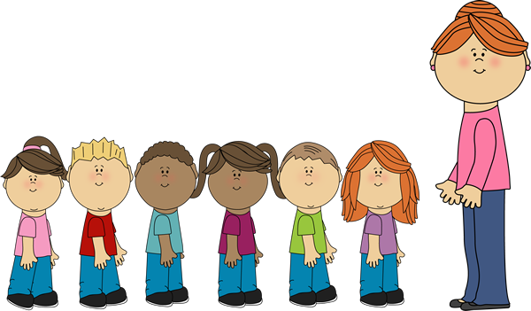 Students in Line with Teacher - Teacher And Students Clipart