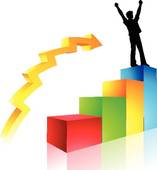 Business man climb to success ladder top; path to success