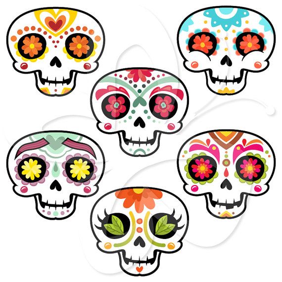 Sugar Skulls Mexican Day of the Dead Clip Art Clipart Set - Personal and Commercial Use