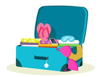 open suitcase of lady for travel clipart. Size: 65 Kb