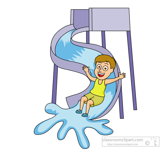 Summer Boy Sliding Down Water - Water Slide Clip Art