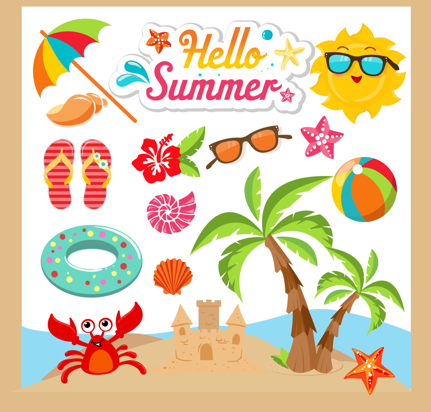 Summer Clipart, Summer Clip Art, Beach Clipart, Beach Clip Art, Summer, Vacation Clipart - EPS and PNG files included - summer clipart