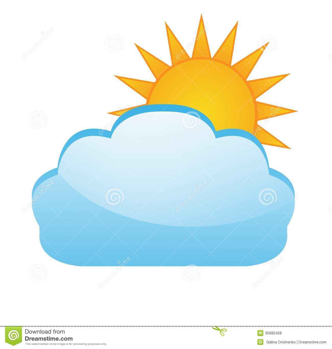 Sun After A Cloud On A White  - Sun And Clouds Clipart